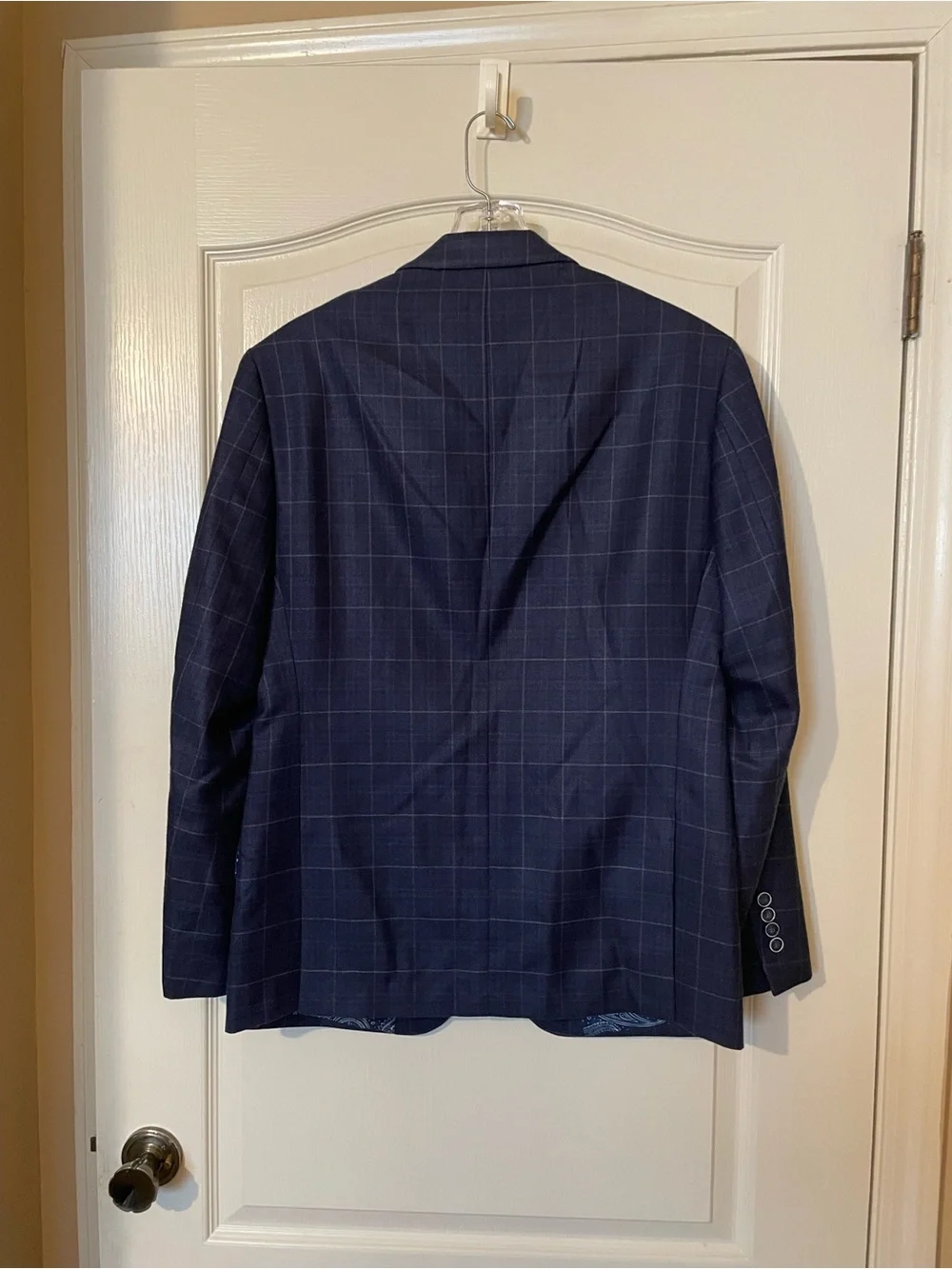 TALLIA Mens Blazer 38R Navy Windowpane Wool Silk Sport Coat Paisley Linin